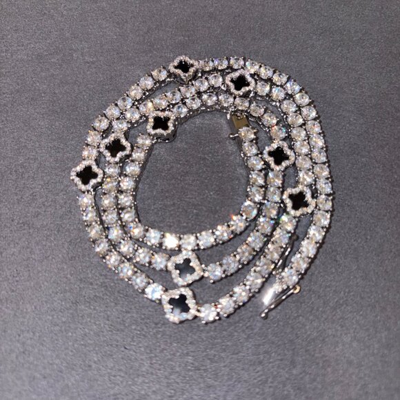 Mens Iced Out Clover Tennis Chain - Silver CZ 20" - Picture 2 of 2